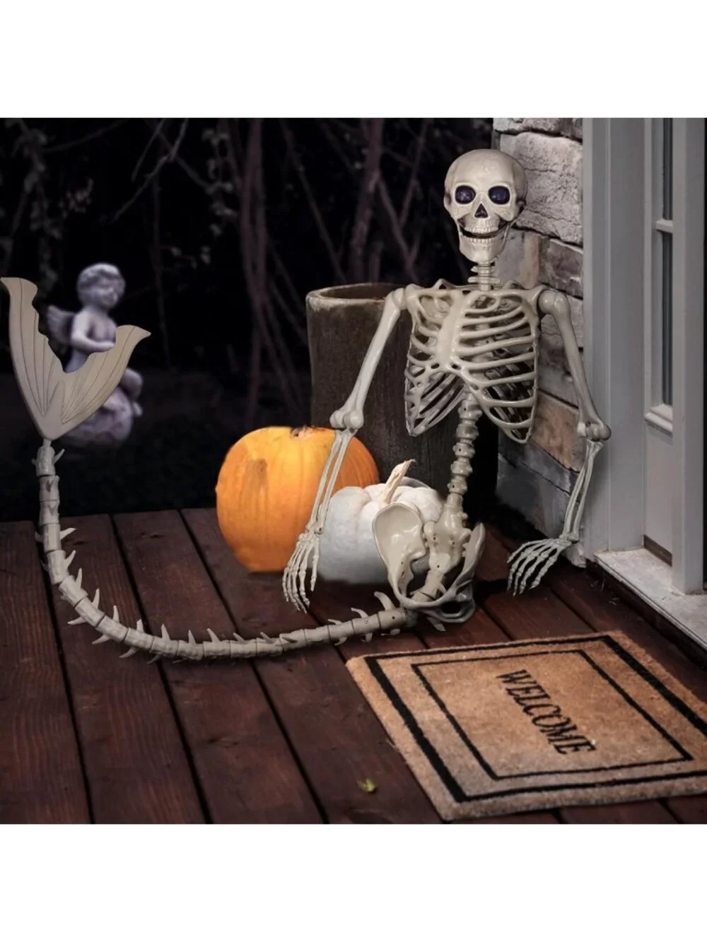 7Ft Life-Size Mermaid Skeleton with Poseable Joints for Halloween Decor